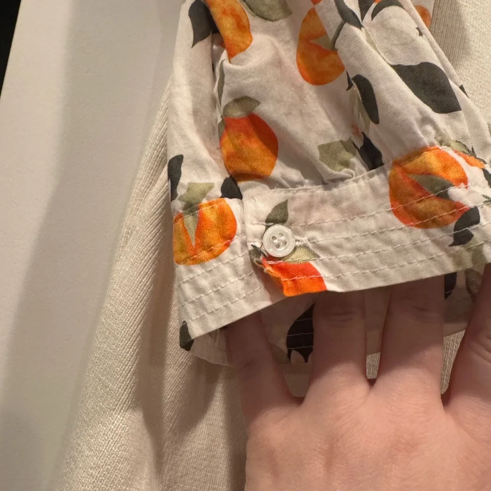 Cream Puff-Sleeve Top with Orange Blossom Print - Picture 5 of 7